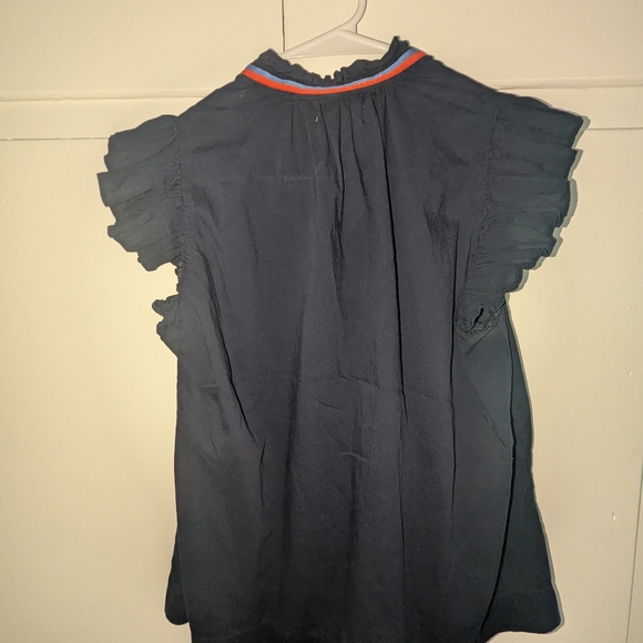 Sundry Navy Ruffle Blouse with Colorful Trim - Picture 4 of 4